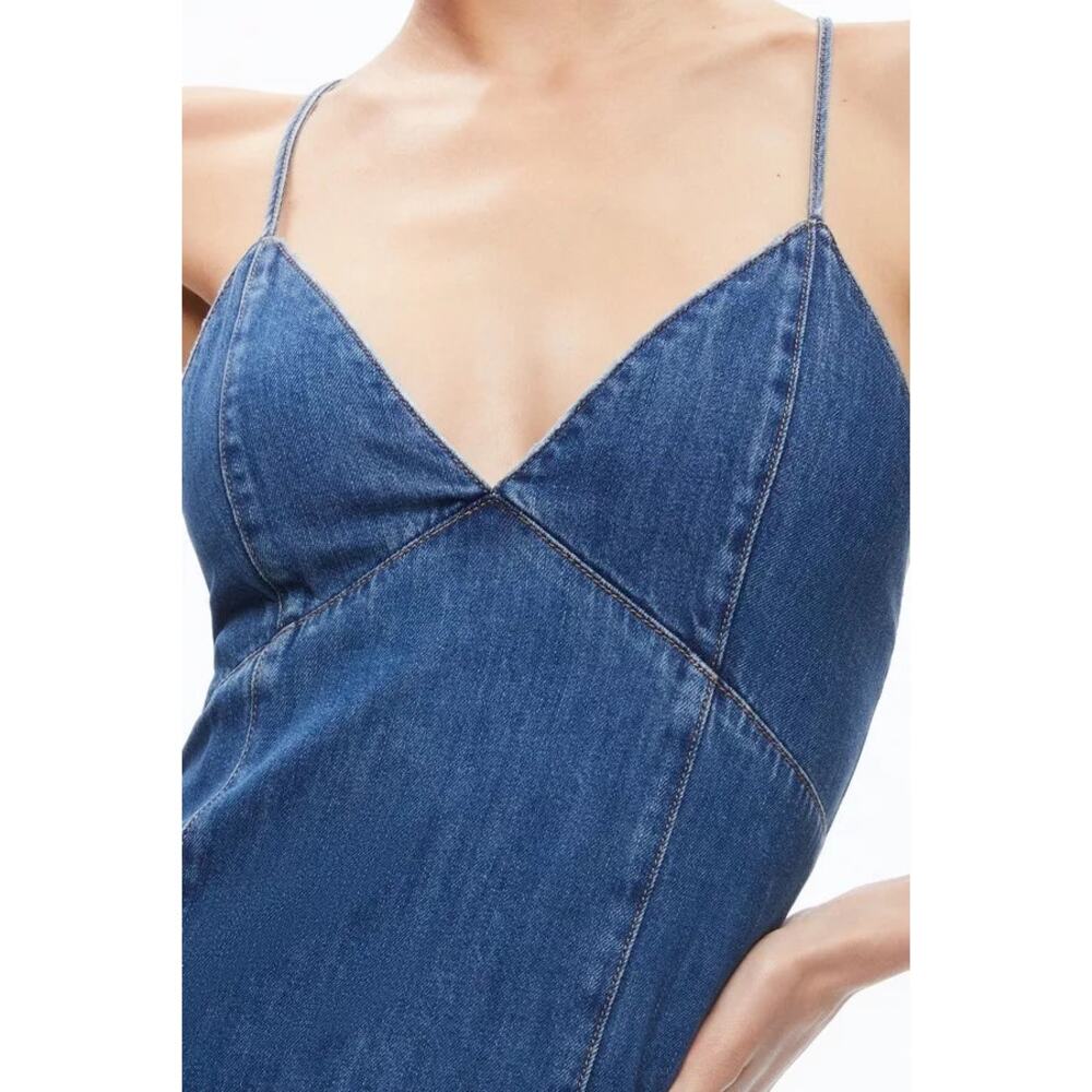 Alice + Olivia Julietta Slit Denim Midi Dress avery blue jean size 2 NWT - Picture 4 of 13